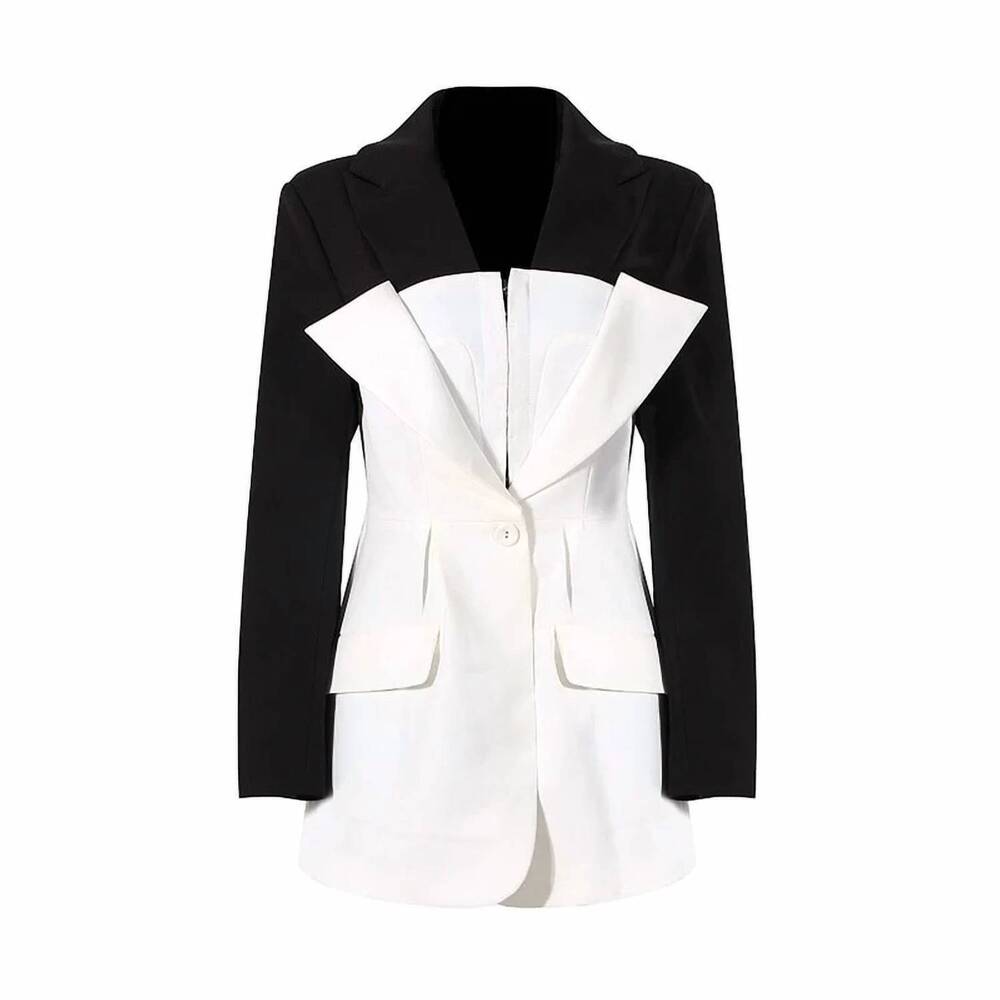 NEW ALEX VINASH NY women's color block power blazer in black